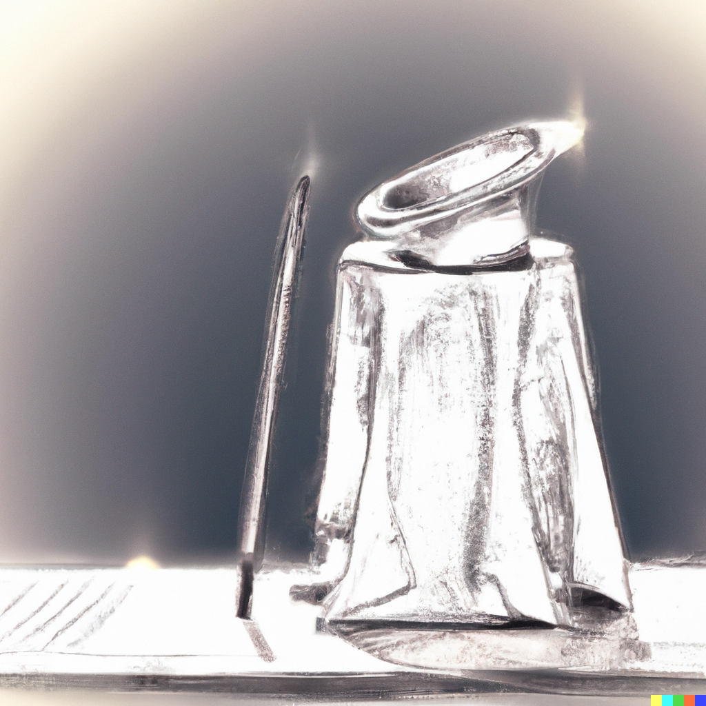 DALLE 2023-02-14 074820 - pencil line drawing of a magicians hat and wand on a stool on stage - French in Real Life do you know how to say by magic in French? hear it in this clip from the Inner French podcast and improve your listening skills with our transcription quiz